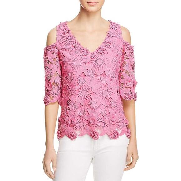 Kobi Halperin Tinley Cold Shoulder Lace Blouse Top Tulip Pink Size M - Picture 1 of 6